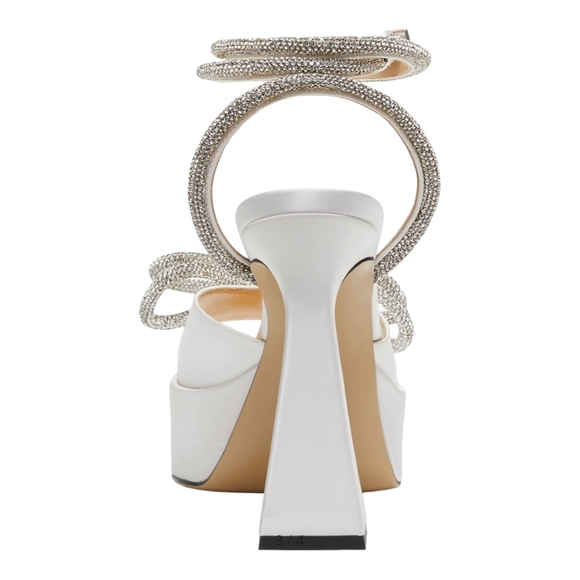 Mach & Mach 140 Crystal Double Bow Platform Sandals Clear/Sliver US 12 EU 42 NEW - Picture 4 of 4